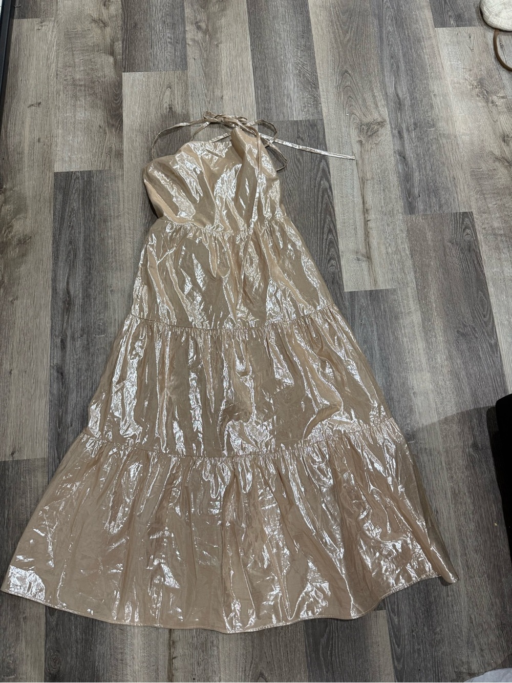 GAP Shimmery Beige Halter-Tie Maxi Dress